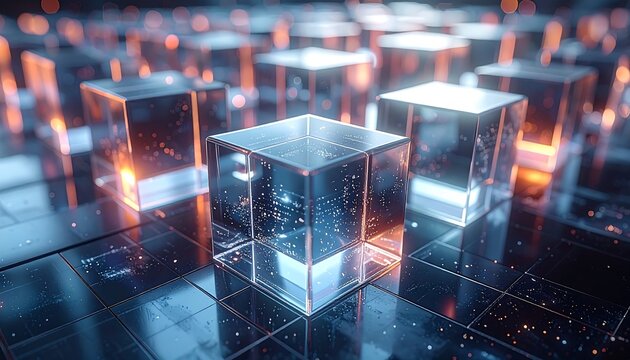 Abstract digital cubes on a futuristic grid (3)