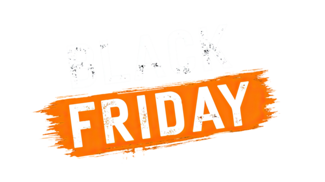 Bold Black Friday text banner with promotional lettering and festive holiday sale message for retail advertising isolated on white background