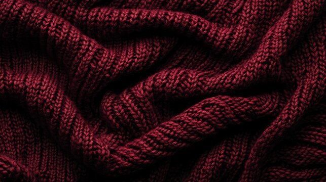 Deep maroon knitted wool creates a warm, luxurious and cozy texture perfect for background