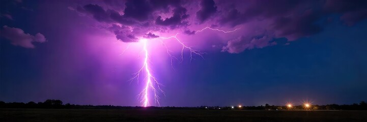 A dramatic shot of a powerful lightning bolt striking the earth during a violent thunderstorm, illuminating the dark night sky , sky, dark, forking