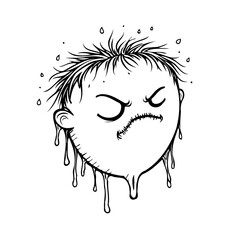 Expressive monochrome drawing exhibiting frustration sweat dripping from a disoriented character