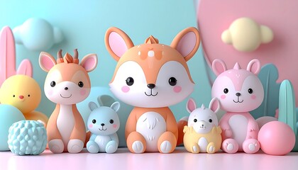Fototapeta premium Cute animal figurines in pastel colors