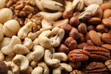 Mix of different nuts as background, closeup