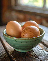Rustic Bowl of Brown Eggs on a Wooden Table
