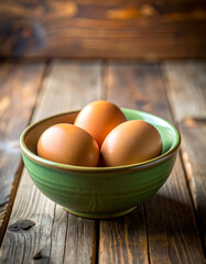 Rustic Bowl of Brown Eggs on a Wooden Table