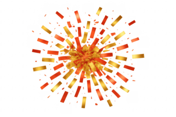 Festive celebration confetti exploding golden red fragments