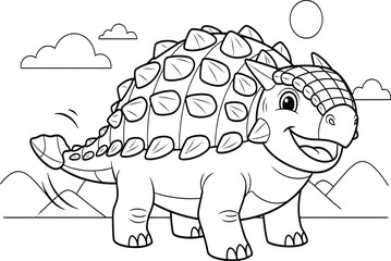 Cute Cartoon Ankylosaurus Dinosaur with Spikes and Tail Club - Fun Coloring Book Page for Kids and Toddlers