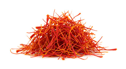 Fototapeta premium Pile of red and orange saffron threads on white background