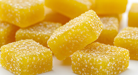 Filipino crystallized pineapple candy on white background.