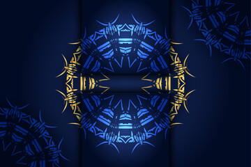 Intricate gold mandala designs inside blue circles with dark background meditation art