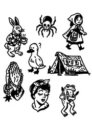 VINTAGE GRUNGE EDGY TATTOO FLASH DOPE CARTOON SET