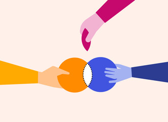 A hand taking away partnership shared middle portion, concept illustration