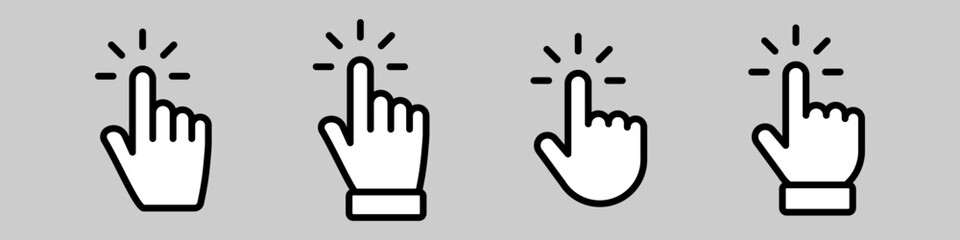 Set of Hand pointer symbol in trendy flat style. Computer mouse click cursor. Click cursor collection. Clicking finger. Hand pointer icon. Cursor 