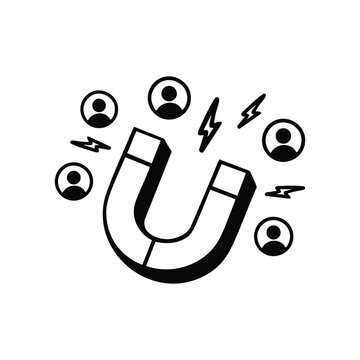 Customer Attraction Magnet Icon with People Silhouette Isolated on White Background
