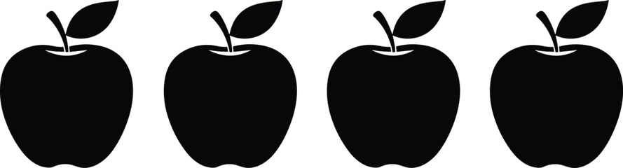 Black apple silhouette illustration, fruit icon design, healthy food symbol, simple apple clipart, isolated vector apple graphic, nutrition concept art