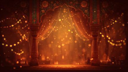 Royal Indian palace backdrop with festive lights - Perfect for Diwali, Dussehra, wedding celebrations, cultural posters, greeting cards, invitations, banners, and digital designs