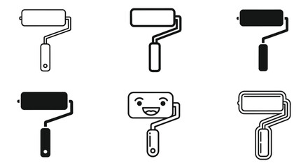 Vector art of collection of paint roller icons, showcasing different styles for painting and home improvement projects
