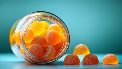 Immunity Gummies Jar Is Full Of Gummy Candy And Orange Gummy