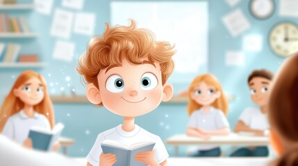 Pensive young boy dreaming while holding pencil with notebook at home