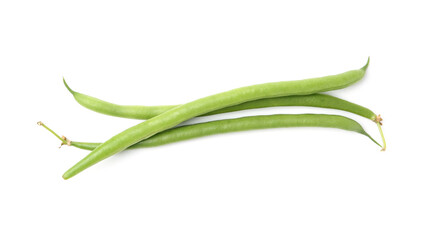 Fototapeta premium Fresh green bean pods isolated on white