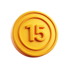 Obraz premium Golden coin with the number fifteen isolated on transparent background, a symbol of wealth and prosperity