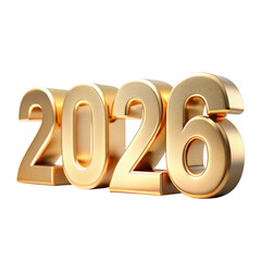 Shiny Golden 2026 Year Numbers on Transparent Background for Design