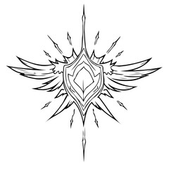 Fototapeta premium Ornate emblem design featuring stylized wings and shield evocative of mystical heraldry in vector