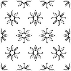 Seamless floral pattern featuring stylized daisy designs set against a clean white backdrop for