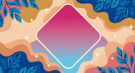 Abstract Nature Background with Organic Shapes, Leaves, and a Copy Space Frame