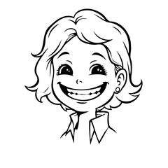 Smiling girl cartoon line art illustration showcases cheerful innocence and youthful optimism and