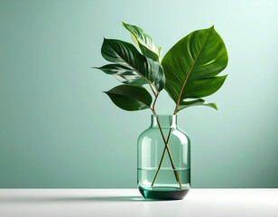 Green leaves in clear vase