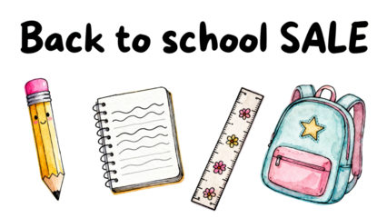 Back to School Sale with Pencil, Notebook, Ruler, and Backpack