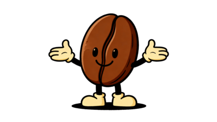 Cheerful Cartoon Coffee Bean Character with Happy Smile and Hands
