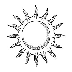 Stylized depiction of radiant sunshine drawn in black and white representing energy warmth and