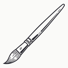 A simple black and white hand drawn illustration of a paintbrush with bristles and a long handle