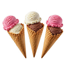 Delicious ice cream cones isolated on transparent background