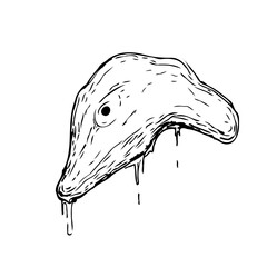 Unconventional creature sketch portrays a melancholic mood with drippings in a minimalist design