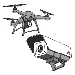 Modern surveillance technology combining a drone and a security camera for advanced monitoring