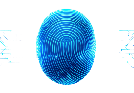 Digital Fingerprint Scan with Glowing Blue Lines for Cybersecurity, Transparent Background - Powered by Adobe
