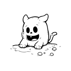 Whimsical cartoon creature exploration evoking simple monochrome innocence with a cute character