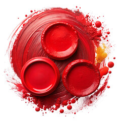 Red Paint Swirl with Three Round Pots on Transparent Background, Isolated on Black