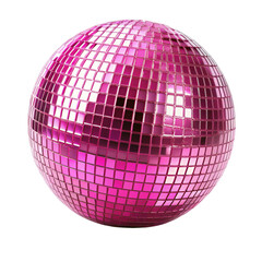 Shiny Pink Disco Ball with Mirrored Tiles on Transparent Background Isolated on Black