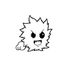Whimsical monochrome illustration of a cute monster character with playful expression creating