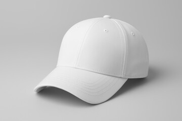 Fototapeta premium A blank white baseball cap shown at an angle on a clean, light gray studio background