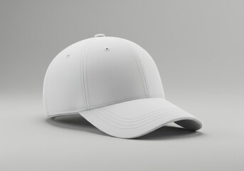 Blank white baseball cap on a gray background, perfect for a branding or mockup presentation