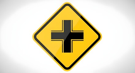 Obraz premium Yellow diamond-shaped traffic sign indicating a crossroad or intersection ahead on a white background