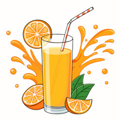 Fresh Orange Juice with Splash Vector Illustration