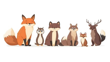Fototapeta premium Cute cartoon forest animals group illustration on white background