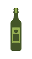 Green glass bottle with a label on a white background.
