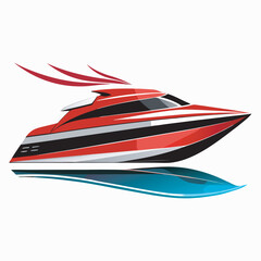 Modern Red Speedboat Illustration – Luxury Yacht Vector on Water